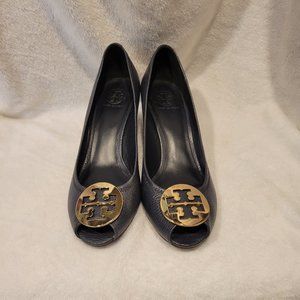 Tony Burch 10 1/2 Navy Blue Open-toe Wedge heel